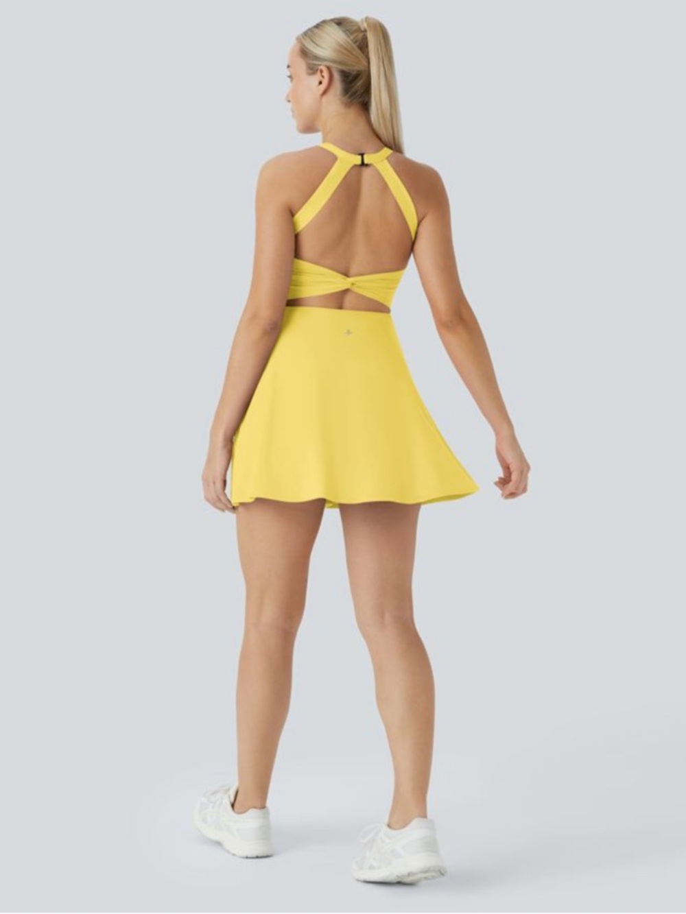 Halara SoftlyZero Backless Tennis Dress Goldfinch Built-In Shorts Cool Touch - Picture 9 of 9